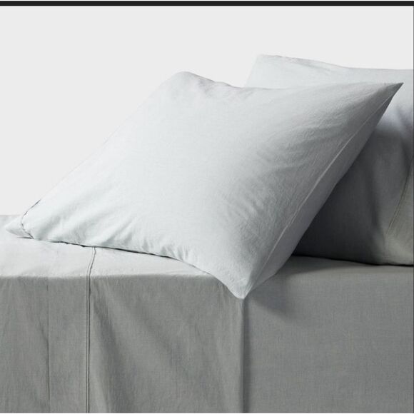 King 250 Thread Count Organic Percale Sheet Set Blue Chambray - Threshold"" - Picture 1 of 6